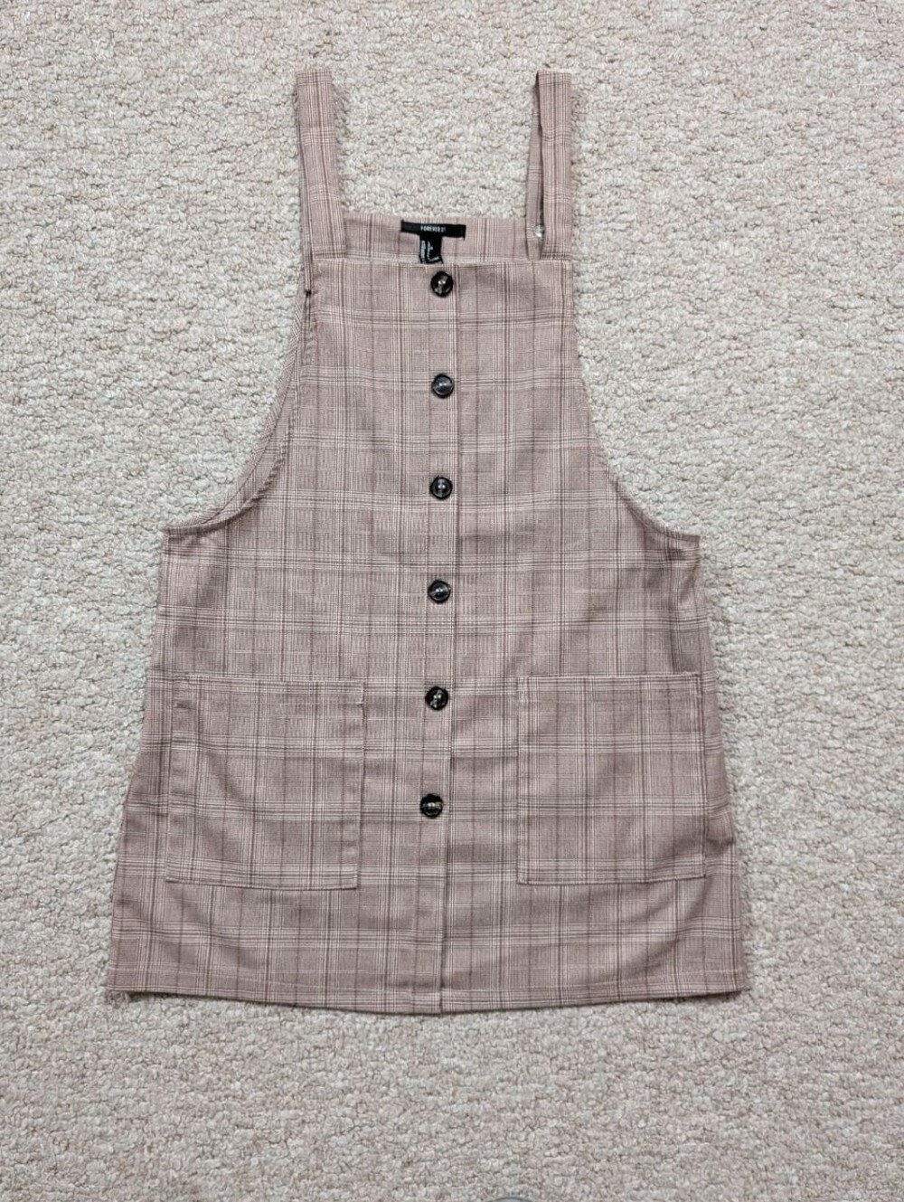 Forever 21 Brown Plaid Pinafore Overall Mini Dress